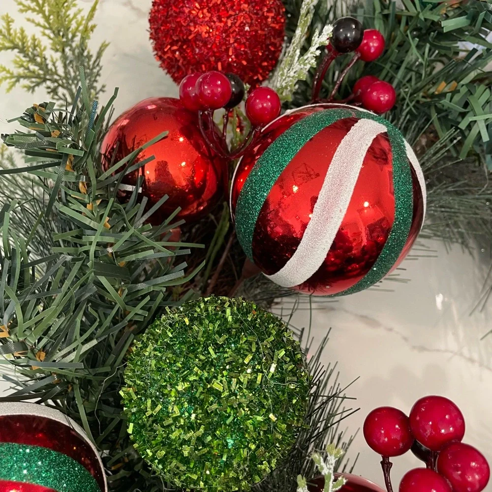 Kirklands Holiday Wreath with Red, Green, and White Accents